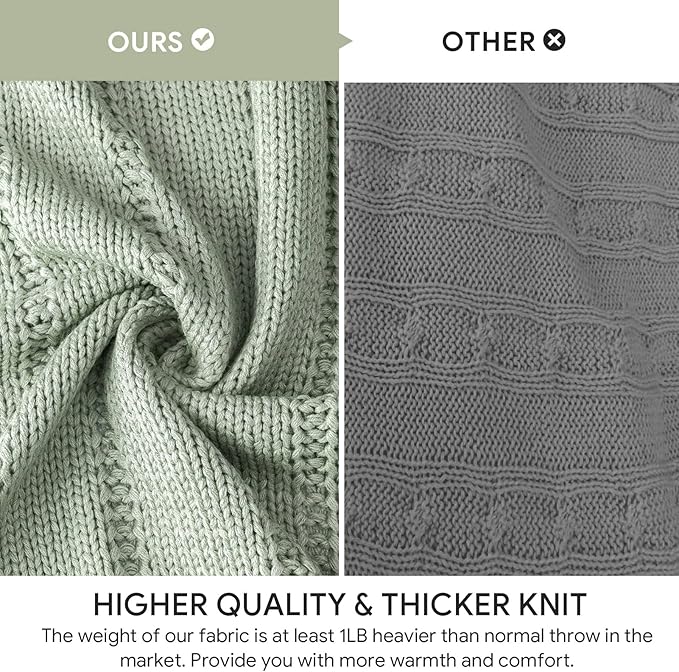 RECYCO Cable Knit Sage Green Throw Blanket for Couch, Super Soft Warm Cozy Decorative Knitted Throw Blanket 2.3LB for Bed, Sofa, Chair 50"x60"