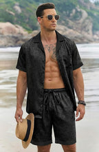 Ekouaer Men Satin Silk Pajamas Set with Pockets Sleepwear Shorts Satin Summer Loungewear 2 Piece Button Down Set S-3XL