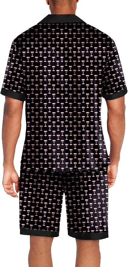 Ekouaer Men Satin Silk Pajamas Set with Pockets Sleepwear Shorts Satin Summer Loungewear 2 Piece Button Down Set S-3XL