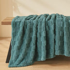 NEWCOSPLAY Super Soft Twin Blanket Light Teal Premium Silky Flannel Fleece 3D Checkered Lightweight Bed Blanket All Season Use (Light Teal Checkered, Twin(60"x80"))