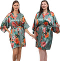 QXQTER Peony Floral Silky Satin Robe Wedding Bridal Party Bride Bridesmaid Robes for Women Dressing Gown Kimono Robe