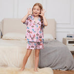 QPANCY Kids Satin Pajamas Sets Baby Boy Girl Button-Down Silk Sleepwear 2 Piece Short Sleeve Loungewear Clothes Set