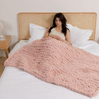 WESHIONGOO Chunky Knit Blanket Throw 51"×63" Knitted Throw Blankets for Couch Bed Fluffy Soft Blanket with Jumbo Chenille Yarn Thick 100% Handmade (Pink)