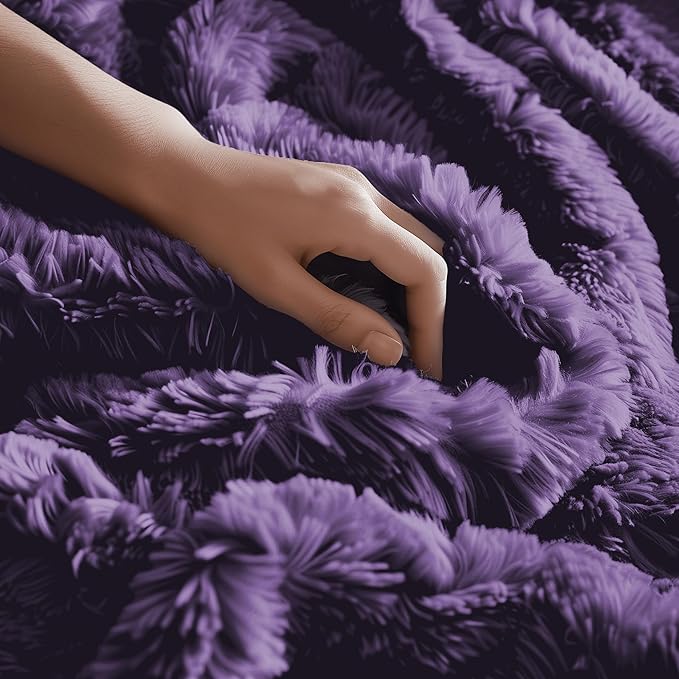 Hyde Lane Purple Fuzzy Throw Blanket, 2 Way Reversible Ultra Soft Long Faux Fur Throws, Shaggy Cozy Fluffy Blankets for Couch Sofa Home Decor, 60x80