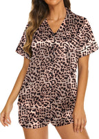 Ekouaer Silk Pajamas for Women Short Sleeve Sleepwear Soft Button Down Loungewear 2 Piece Satin Pjs Shorts Set