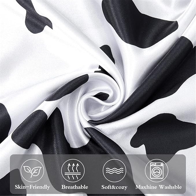 Satin Pillowcase for Hair and Skin Cow Print Pillow Cases Queen 2 Pack, Soft Cooling Silk Satin Pillowcase Set of 2 Silky Pillow Cover with Envelope Closure (20x30 inches, Cow)
