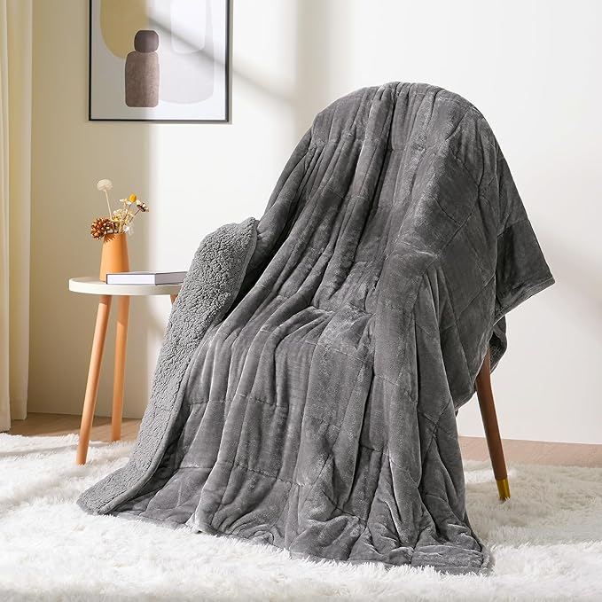 Cottonblue Weighted Blanket 15lbs 80x87 Inches for Queen King Size Bed, Ultra Soft Sherpa Fleece Weighted Throw Blankets for Relax and Sleep, Cozy Warm Comfort Heavy Bed Blankets, Grey