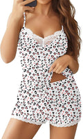 Ekouaer Womens Pajama Sets 2 Piece Lingerie Sleepwear Cute Cami Shorts Pjs Set Soft V Neck Lace Trim Nightwear