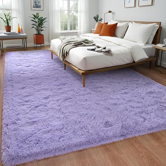 Purple Area Rug 8x10 Large Rugs for Living Room Bedroom, Fluffy Soft Rug Modern Carpets for Kids Room, Non-Skid Rectangular Indoor Rug for Girls Boys Playroom Nursery Room Home Decor