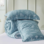 Bedsure Queen Comforter Set - Mineral Blue Bed Set, 3 Pieces Cute Floral Bedding, 1 Soft Reversible Botanical Flowers Comforter and 2 Pillow Shams