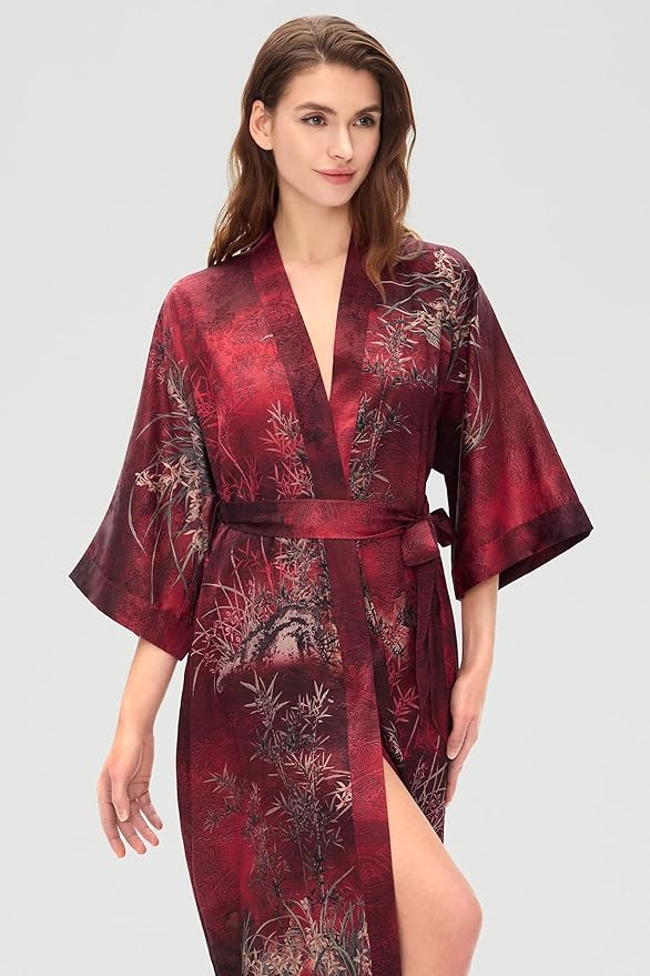 PRODESIGN Kimono Robes for Women - Long Silky Sleepwear Nightgown Bathrobe Floral Dressing Gowns Blouse Bride Bridesmaid Robe