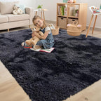 OLANLY Area Rugs for Living Room Bedroom, Machine Washable 4x5.9 Feet Soft Fluffy Shaggy Bedside Rug, Indoor Floor Carpet for Kids Girls and Boys, Nursery Room, Home Decor Aesthetic, Deep Grey Tie-dye