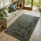 Lahome Claude Floral 3x5 Rugs for Entryway, Botanical Green Machine Washable Boho Throw Rugs for Entrance, Non-Slip Maximalism Stain-Resistant Soft Carpet for Bedroom, Kids Room, Dorm