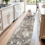 2x12 ft Washable Hallway Runner Rug – Non-Slip Stain-Resistant Low-Pile Long Carpet Runner for Kitchen Entryway Living Room Bedroom Bathroom, Modern Abstract Neutral (Brown Beige,2x12)