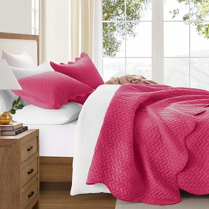 IR Imperial Rooms 8 Pack California King Quilt Bedding Set (118"x106") - Bulk Wholesale for Hotels, Guest Bedroom & Airbnbs - Lightweight Microfiber Reversible Embossed Quilts Bedspread (Pink)