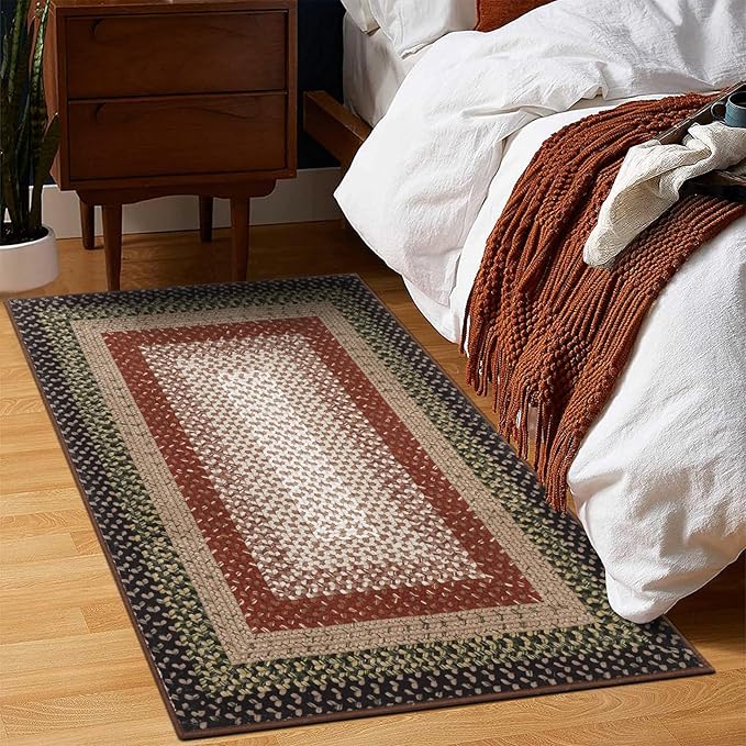 RUGSREAL Entry Rug 2x3 Small Rug Machine Washable Bedroom Area Rug Non Slip Bathroom Mat Stain Resistant Farmhouse Carpet Modern Rustic Throw Carpet for Living Room Dining Room, Crimson/Earthy