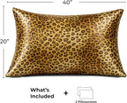 Pure Bedding Satin Pillowcase 2 Pack - King Size (20"x40", Gold Leopard) - Silky Pillow Cases for Hair and Skin - Satin Pillow Covers with Envelope Closure - Extra Soft Premium Microfiber
