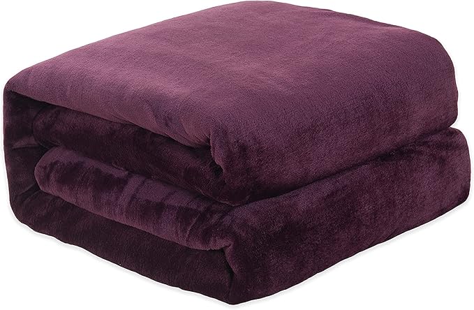 Elegant Comfort Luxury Velvety Feel Blanket, All-Season Lightweight Blanket, Ultra Plush, Soft, Cozy-Fuzzy Flannel Fleece for Couch, Sofa, Bed, Travel, Solid Design, Full/Queen, Purple