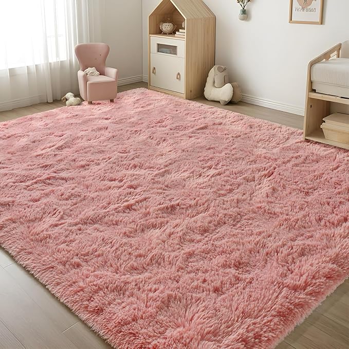 ISEAU 4x6 Area Rug for Living Room, Blush Rugs for Bedroom, Dorm, College, Apartment, Soft Shaggy Carpets, Machine Washable Mats, Under Bed, On Nursery Floors Mat, Boys, Girls Room Carpet