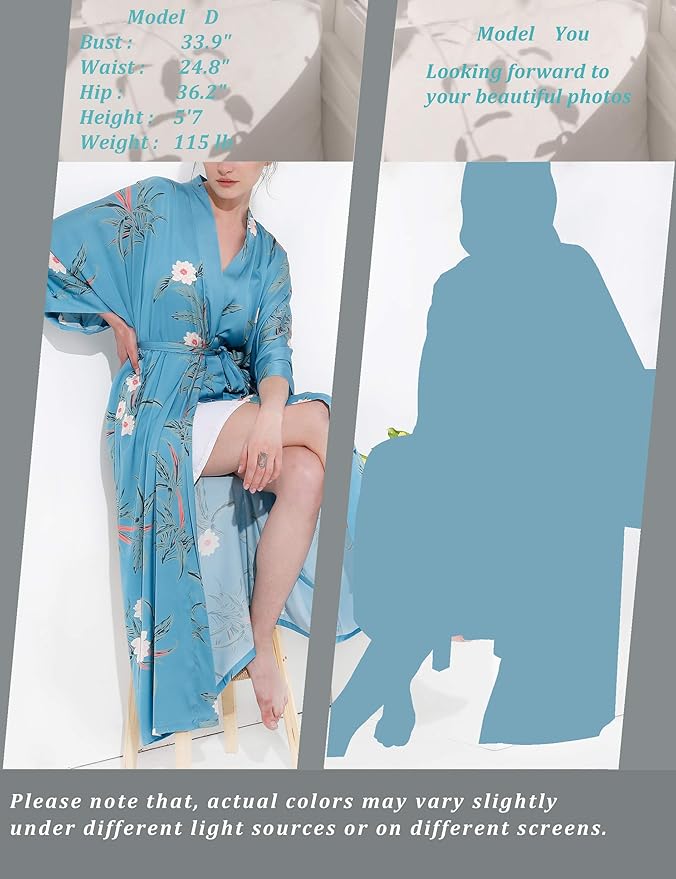 Aensso Long Soft Lightweight Silky Kimonos Robes for Women, Luxury Japanese Floral Womens Kimono Robe
