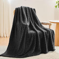NEWCOSPLAY Super Soft Throw Blanket Black Premium Silky Flannel Fleece 3D Waffle Checkered Lightweight Bed Blanket All Season Use (Black, Throw(50"x70"))