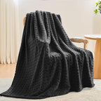 NEWCOSPLAY Super Soft Throw Blanket Black Premium Silky Flannel Fleece 3D Waffle Checkered Lightweight Bed Blanket All Season Use (Black, Throw(50"x70"))