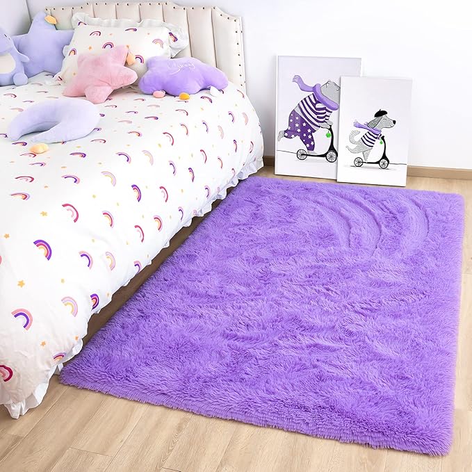 Noahas Fluffy Purple Rugs for Bedroom Girls,Door Mat Indoor Entrance,2x3 Shaggy Small Non-Slip Entryway Entry Area Rugs,Soft Plush Bedside Throw Kids Carpet Home Decor