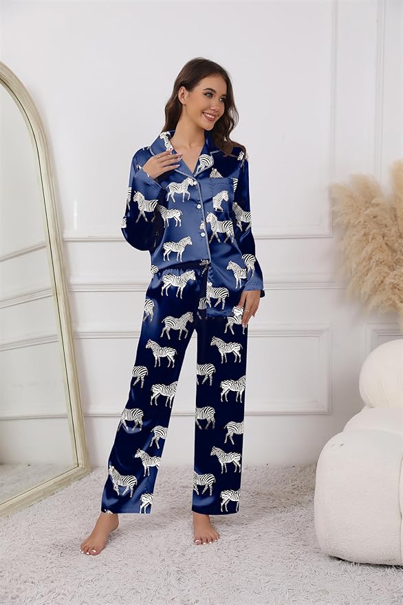 Ekouaer Pajamas For Women Set Silk Pjs 2 Piece Satin Sleepwear Long Sleeve Button Down Lounge Sets With Pant
