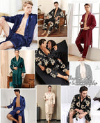 SWOMOG Men's Satin Robe 3 Pcs Silky Kimono Bathrobe Set Lightweight Soft Loungewear Nightwear
