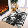 Noahas Door Mat Indoor Entrance,2x3 Shaggy Small Tie-Dyed Black and White Area Rugs for Entryway,Non-Slip Fluffy Entry Bedroom Rug,Soft Plush Bedside Throw Kids Carpet