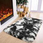 Noahas Door Mat Indoor Entrance,2x3 Shaggy Small Tie-Dyed Black and White Area Rugs for Entryway,Non-Slip Fluffy Entry Bedroom Rug,Soft Plush Bedside Throw Kids Carpet