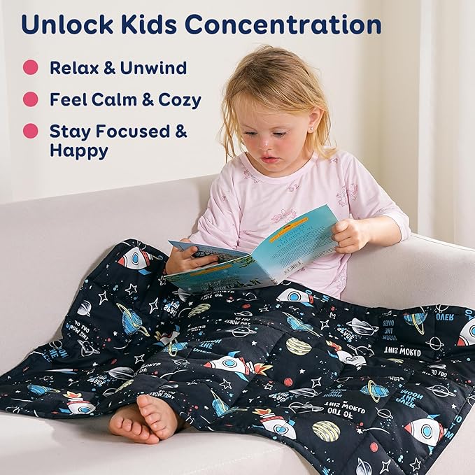 Kivik 2 lbs Weighted Lap Blanket, Small Heavy Lap Pad, Soft Cooling Throw Blankets for School Calming & Bed Sleep Gifts for 4 5 6 7 + Year Old, Machine Washable, 20 x 30 Inches, 2 Pound, Black Sky