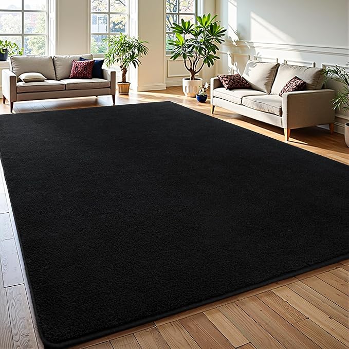 Keeko 7x10 Area Rugs for Living Room, Soft Modern Bedroom Large Rugs Indoor Non Slip Fluffy Rug Minimalist Low Pile Carpet Washable Rug for Kids Boys Girls Dorm Classroom Nursery Home Decor Black