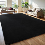 Keeko 7x10 Area Rugs for Living Room, Soft Modern Bedroom Large Rugs Indoor Non Slip Fluffy Rug Minimalist Low Pile Carpet Washable Rug for Kids Boys Girls Dorm Classroom Nursery Home Decor Black