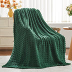 NEWCOSPLAY Super Soft Queen Blanket Green Premium Silky Flannel Fleece 3D Waffle Checkered Lightweight Bed Blanket All Season Use (Dark Green, Queen(90"x90"))