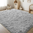 ISEAU 3x5 Area Rug for Dorm, College, Apartment, Living Room, Grey Rugs for Bedroom, Soft Shaggy Carpets, Fluffy and Washable Mats, Under Bed, On Nursery Floors Mat, Boys, Girls Room Carpet Decor