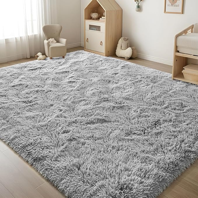 ISEAU 3x5 Area Rug for Dorm, College, Apartment, Living Room, Grey Rugs for Bedroom, Soft Shaggy Carpets, Fluffy and Washable Mats, Under Bed, On Nursery Floors Mat, Boys, Girls Room Carpet Decor