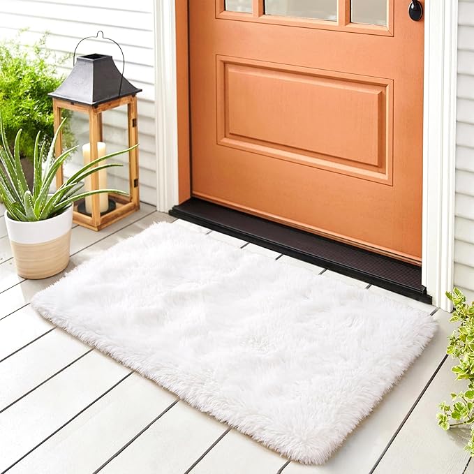 Noahas Door Mat Indoor Entrance,2x3 Shaggy Small Cream White Area Rugs for Entryway,Non-Slip Fluffy Entry Bedroom Rug,Soft Plush Bedside Throw Kids Carpet