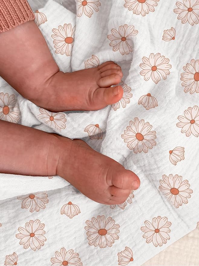 meowcards Muslin Swaddle Blankets for Baby, Unisex Baby Boys Girls Essentials, Large 47 x 47 inches, Boho Receiving Blankets Newborn Registry Must Haves (Dusty Rose-Flower-A, Printed)