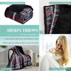 Elegant Comfort Throw Blanket, Reversible Sherpa Flannel, Ultra-Soft, Fuzzy, Cozy and Plush- All Season Lightweight Decorative Throw, 50 x 60 inches, Plaid Design Sherpa Throw, Midnight