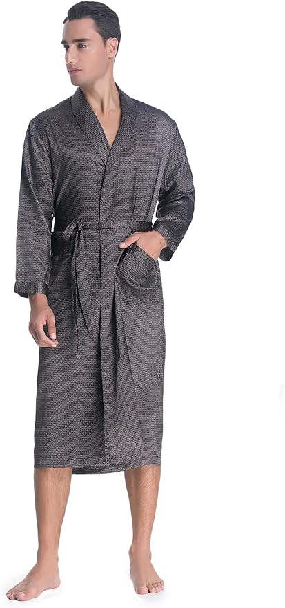 Lavenderi Mens Silky Satin Lounge Robe, Long Lightweight Sleepwear