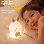 Led Cute Flower Bunny Night Light, Dimmable Timer Kawaii Lamps, Super Squishy Silicone USB Rechargeable Touch Control Night Lamp, Used for Camping Party Room Decor (Bunny with Flower)