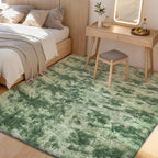 Litanika 9x12 Fluffy Shag Faux Fur Area Rug for Living Room Bedroom, Tie-Dyed Forest Green High Pile Soft Plush Furry Bedside Playroom Dorm Carpet, Non-Slip, Non-Shedding Modern Indoor Floor Rug