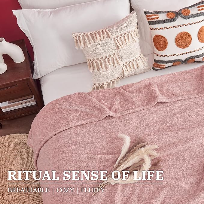 Ailemei Direct Knit Throw Blanket for Bed, Soft Thin Blankets for Sofa, Couch, Camping, Office Chair, Cozy Touch Lightweight Breathable Blanket All Season Use, Dusty Rose 50"×70"
