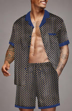 Ekouaer Men Satin Silk Pajamas Set with Pockets Sleepwear Shorts Satin Summer Loungewear 2 Piece Button Down Set S-3XL