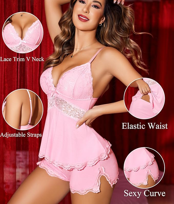 Avidlove Womens Sweetness Cami Set Lace Camisole Lingerie Nightwear Sexy Pajamas Lounge Sets