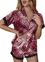 Ekouaer Womens Lace Satin Pajama Set Button Down Pj Shorts Set Bridesmaids Getting Ready Outfits Casual Sleepwear XS-XXL