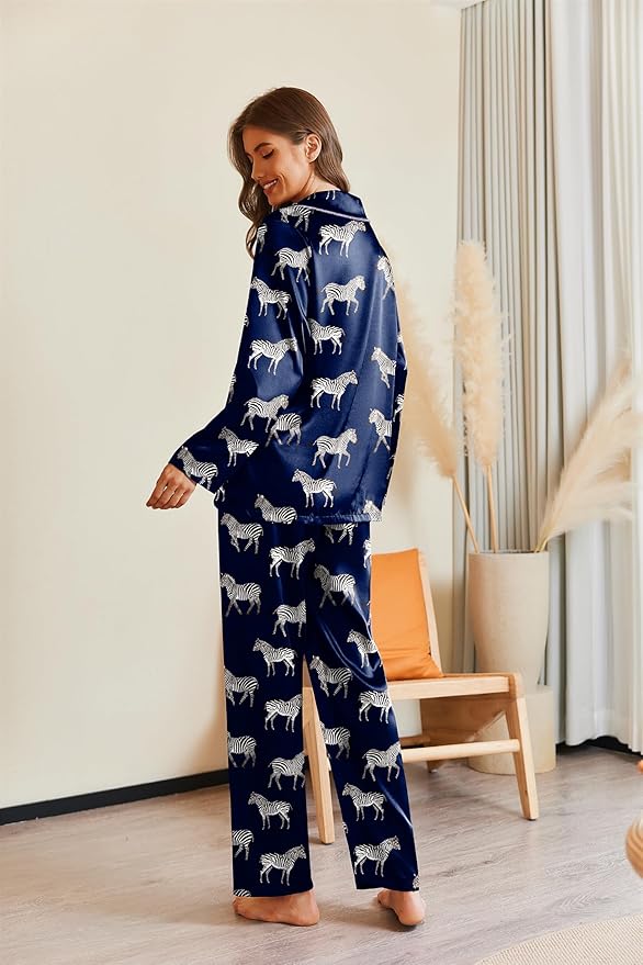 Ekouaer Pajamas For Women Set Silk Pjs 2 Piece Satin Sleepwear Long Sleeve Button Down Lounge Sets With Pant
