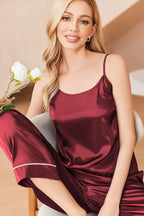 Ekouaer Women Silk Satin Pajamas Sleeveless Pjs Set 2 Piece Summer Loungewear Sleepwear with Pockets S-XXL