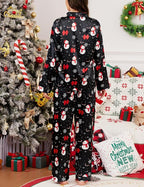 SWOMOG Long Sleeve Pajamas Set Silk Satin Sleepwear Button Down Pjs Loungewear with Pocket